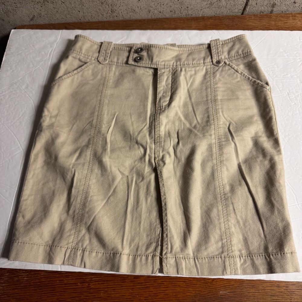 American Eagle Womens Khaki Canvas Mini Skirt Size 2 Utility Cargo Tan Y2K